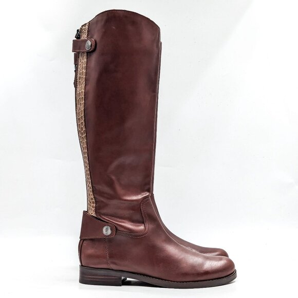 Sam Edelman Women Mikala Riding Brown Leather Croc Back Print Boots sz 7.5 - Picture 5 of 9